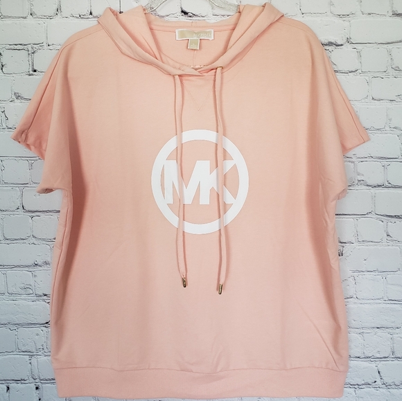 MICHAEL Michael Kors Tops - MICHAEL KORS Short Sleeve Dusty Coral Logo Hooded Sweatshirt--NWT--L